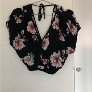 Band of Gypsies black floral-print crop top